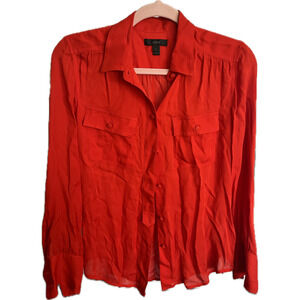 J.CREW red button up long sleeve shirt 100% silk semi sheer size 2